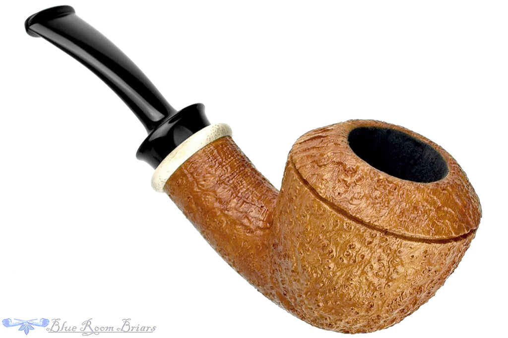 Blue Room Briars is proud to present this Bill Shalosky 619 Bent Tan Blast Rhodesian with Camel Bone