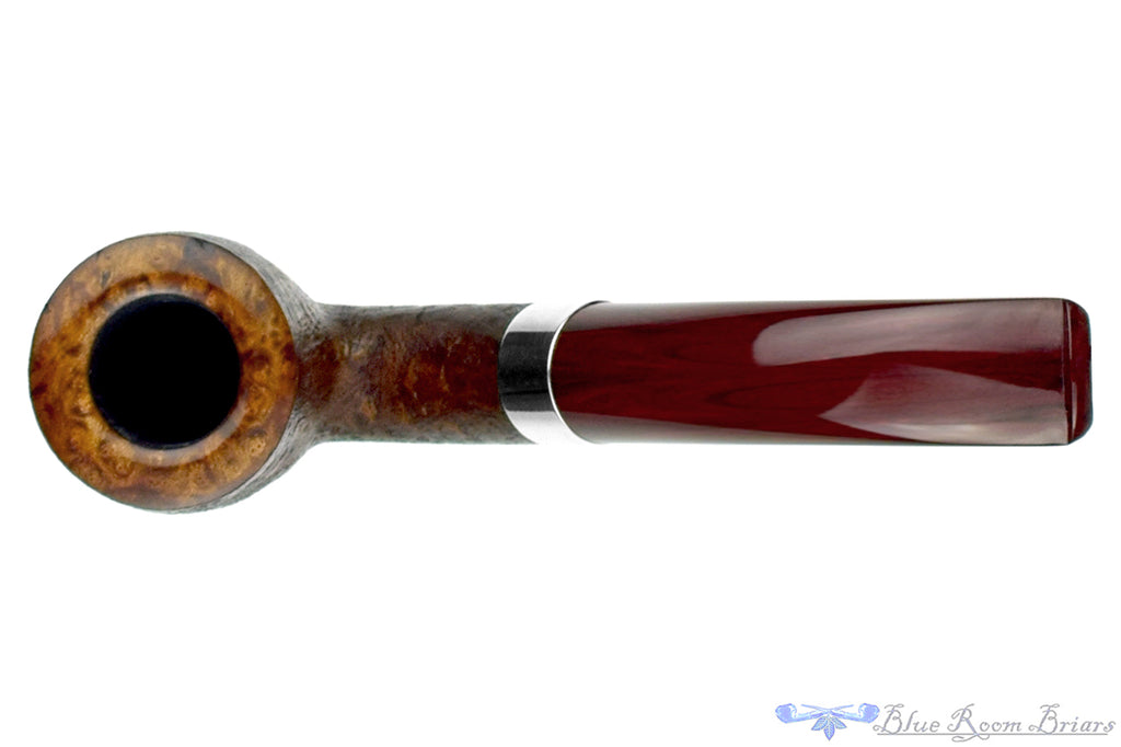 H Pipe by Aidan Hesslewood Bent Sandblast Billiard with Silver and Brindle