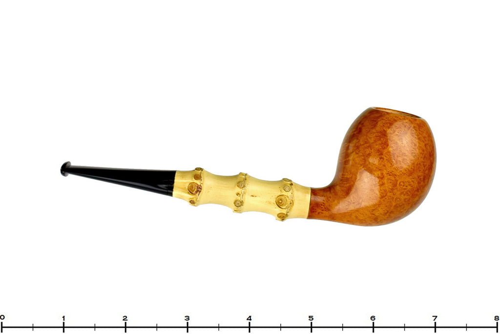 Charl Goussard Pipe Pear with Bamboo, Blue Room Briars, pear, smooth, straight grain, cross grain, birdseye, artisan pipe, new pipe, three knuckles, 3 knuckle bamboo, taper, tapered stem, straight pipe, sitter pipe, goussard pipes, south africa, cape town, production pipe, factory pipe, budget pipe, briar, briar pipe, tobacco pipe, wood pipe, wooden pipe, briar-pipe, smoking pipe, smoking hobby, ebonite, vulcanite, pipe stem, pipe mortise, stem, mortise, button, draft hole, grain, estate pipe, estate, refur
