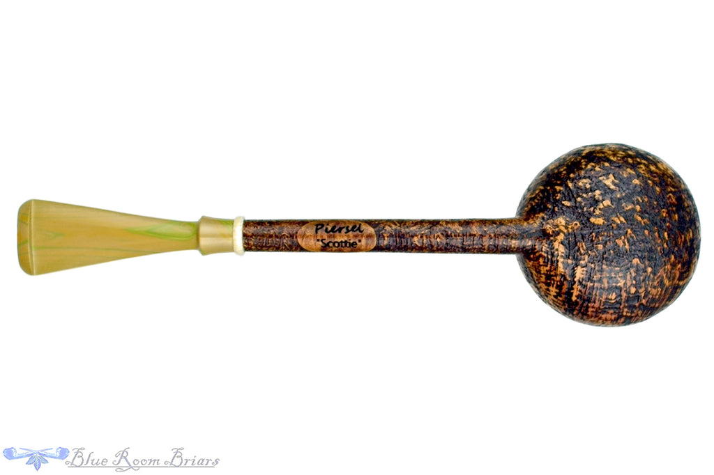 Blue Room Briars is proud to present this Scottie Piersel Pipe "Scottie" Sandblast Apple with Ivorite and Brindle
