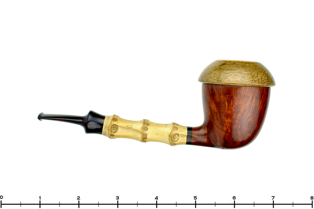 Blue Room Briars is proud to present this Sergey Cherepanov Pipe 1/8 Bent Bamboo Briar Calabash with Brindle