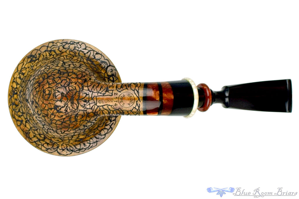 Blue Room Briars is proud to present this Joseph Skoda Pipe Gecko Bent Bell Saucer with Ivorite and Acrylic