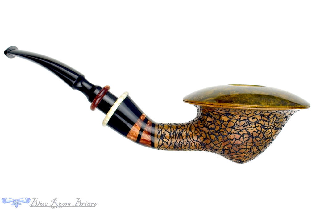Blue Room Briars is proud to present this Joseph Skoda Pipe Gecko Bent Bell Saucer with Ivorite and Acrylic