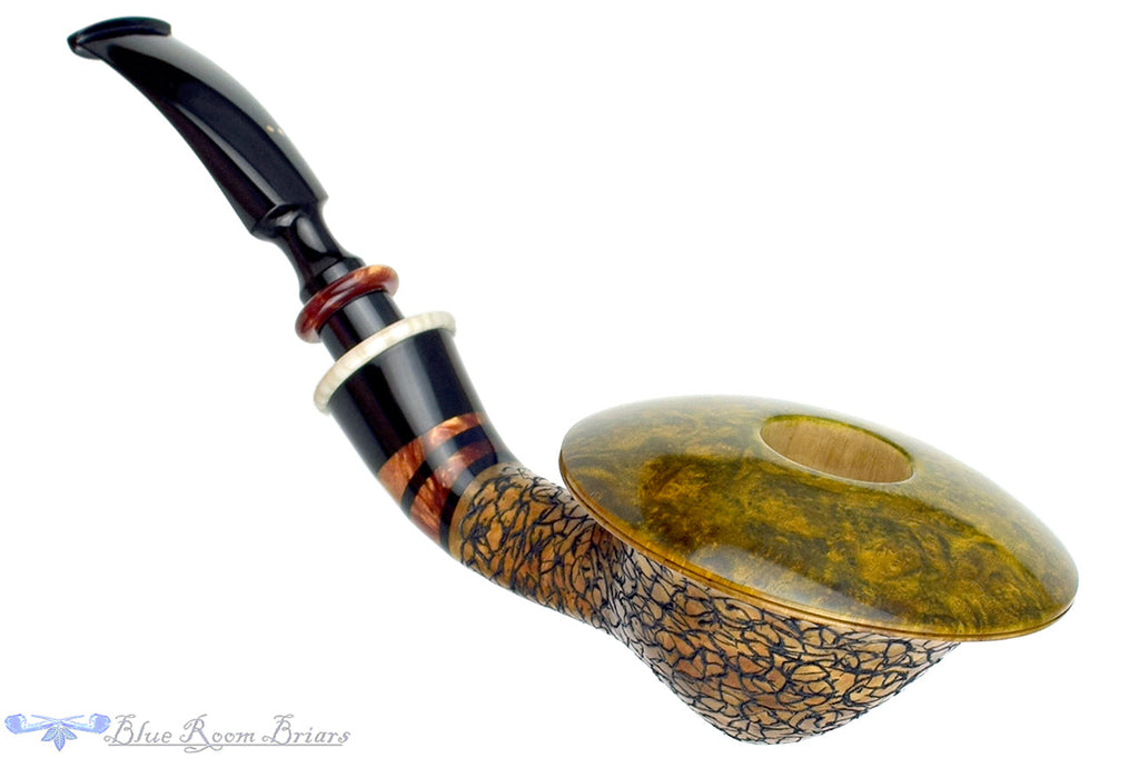 Blue Room Briars is proud to present this Joseph Skoda Pipe Gecko Bent Bell Saucer with Ivorite and Acrylic