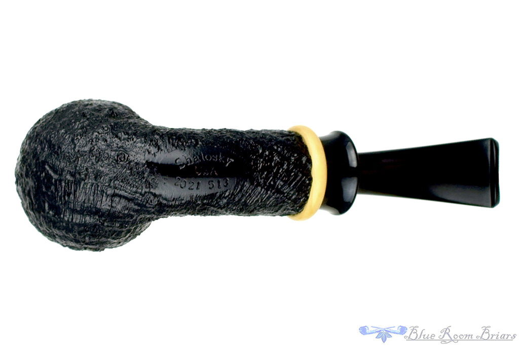 Blue Room Briars is proud to present this Bill Shalosky Pipe Bent Sandblast Billiard with Boxwood