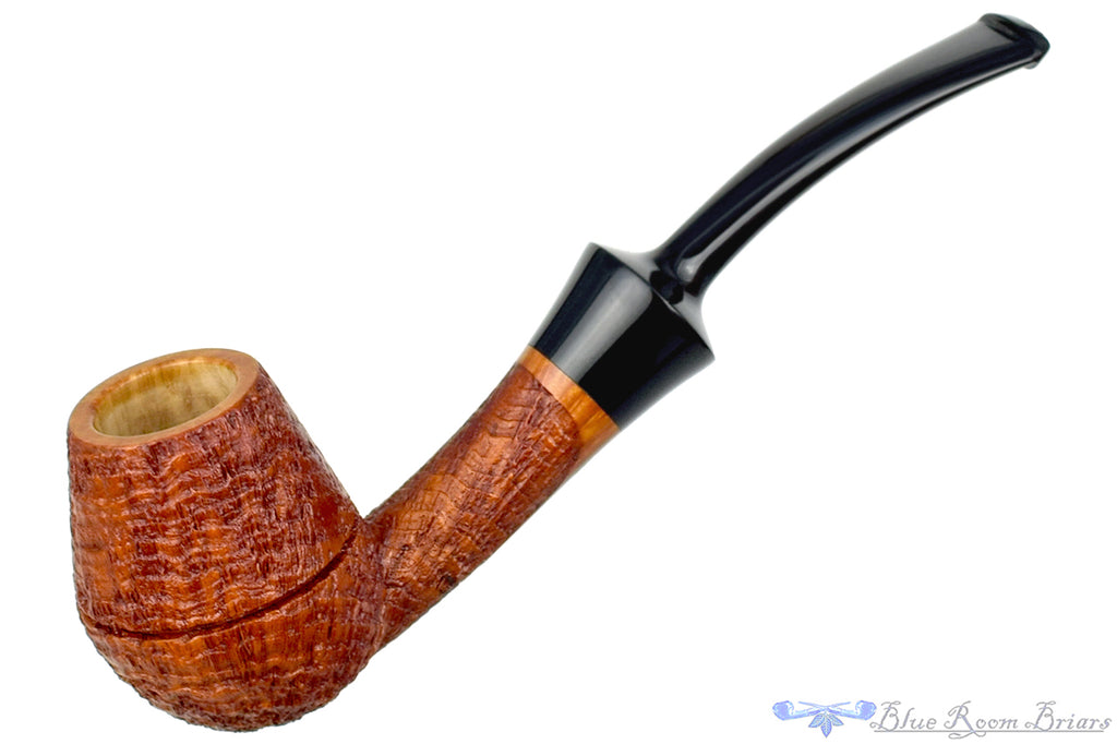 Blue Room Briars is proud to present this Russ Cook Pipe 2308 Bent Tall and Long Sandblast Rhodesian