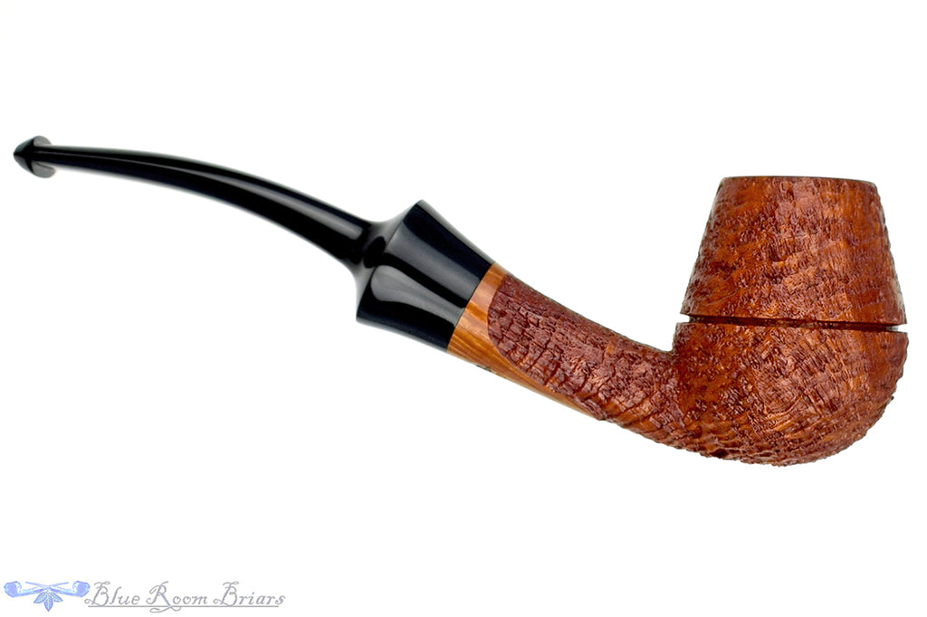 Blue Room Briars is proud to present this Russ Cook Pipe 2308 Bent Tall and Long Sandblast Rhodesian