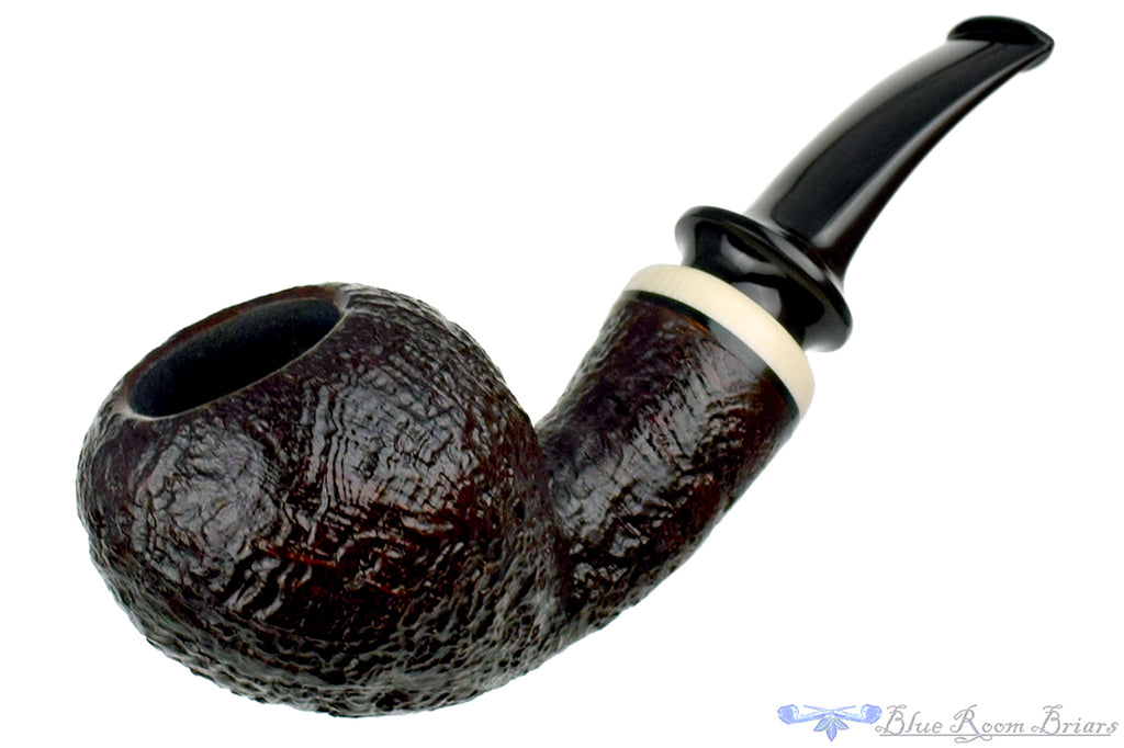 Blue Room Briars is proud to present this Trey Rice Pipe 1/4 Bent Sandblast Danish Egg with Ivorite