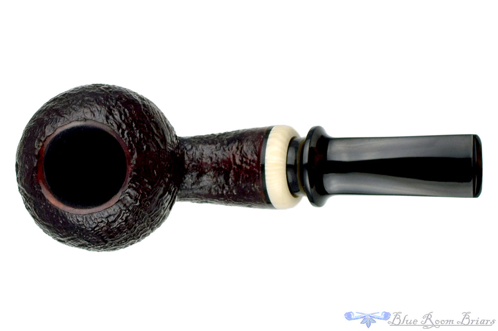 Blue Room Briars is proud to present this Trey Rice Pipe 1/4 Bent Sandblast Danish Egg with Ivorite