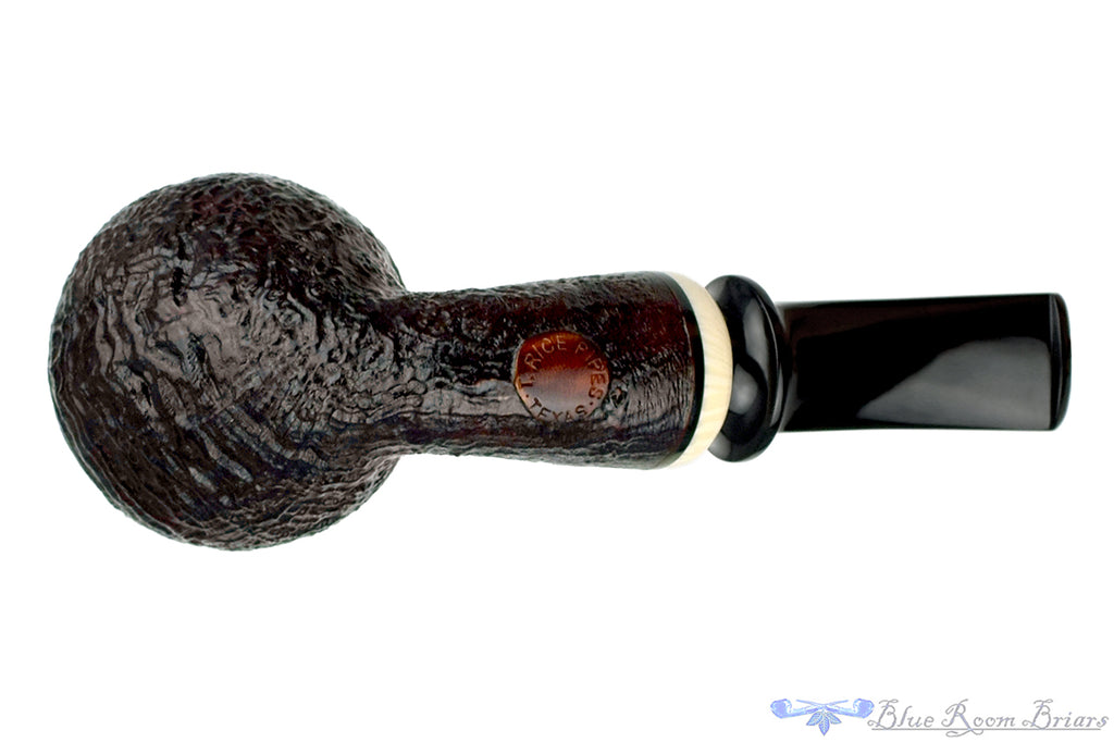 Blue Room Briars is proud to present this Trey Rice Pipe 1/4 Bent Sandblast Danish Egg with Ivorite