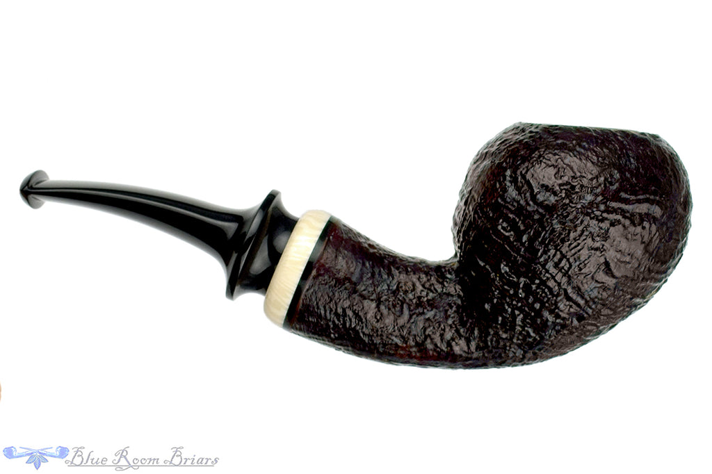Blue Room Briars is proud to present this Trey Rice Pipe 1/4 Bent Sandblast Danish Egg with Ivorite