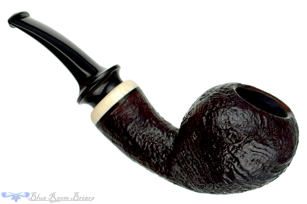 Blue Room Briars is proud to present this Trey Rice Pipe 1/4 Bent Sandblast Danish Egg with Ivorite