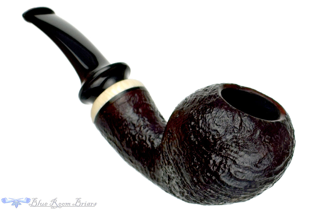 Blue Room Briars is proud to present this Trey Rice Pipe 1/4 Bent Sandblast Danish Egg with Ivorite