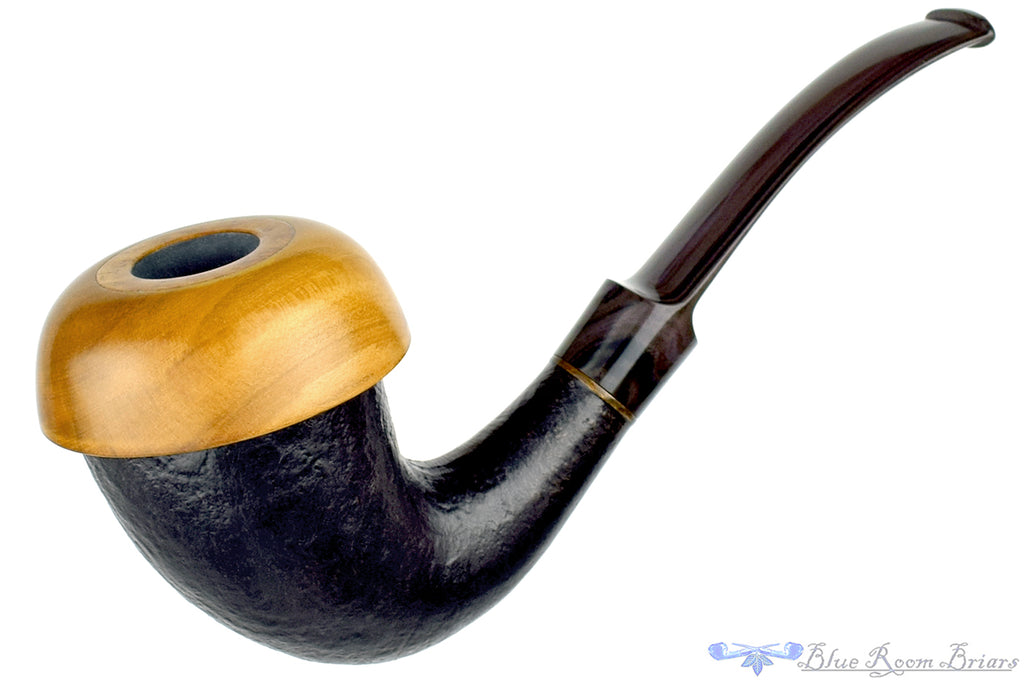Blue Room Briars is proud to present this Charl Goussard Pipe Black Blast Calabash with Olive Wood and Brindle