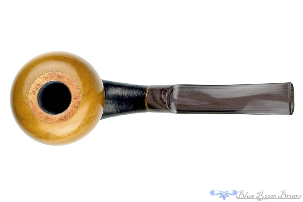 Blue Room Briars is proud to present this Charl Goussard Pipe Black Blast Calabash with Olive Wood and Brindle