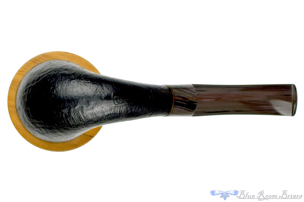 Blue Room Briars is proud to present this Charl Goussard Pipe Black Blast Calabash with Olive Wood and Brindle