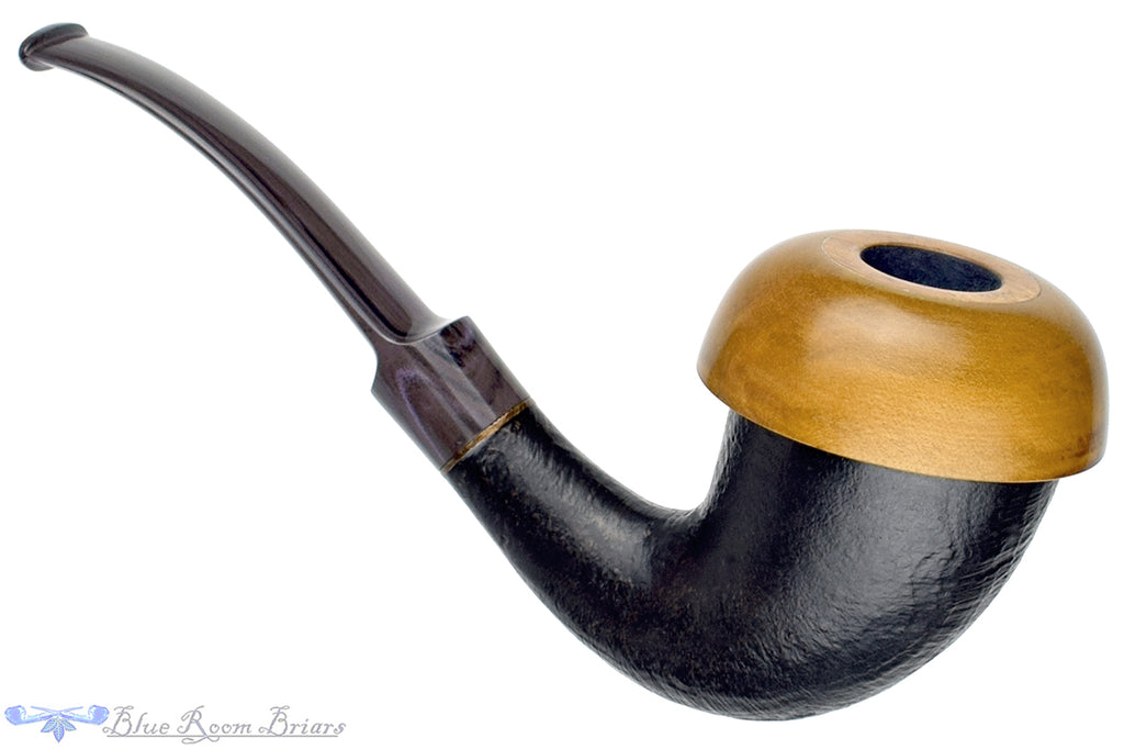 Blue Room Briars is proud to present this Charl Goussard Pipe Black Blast Calabash with Olive Wood and Brindle