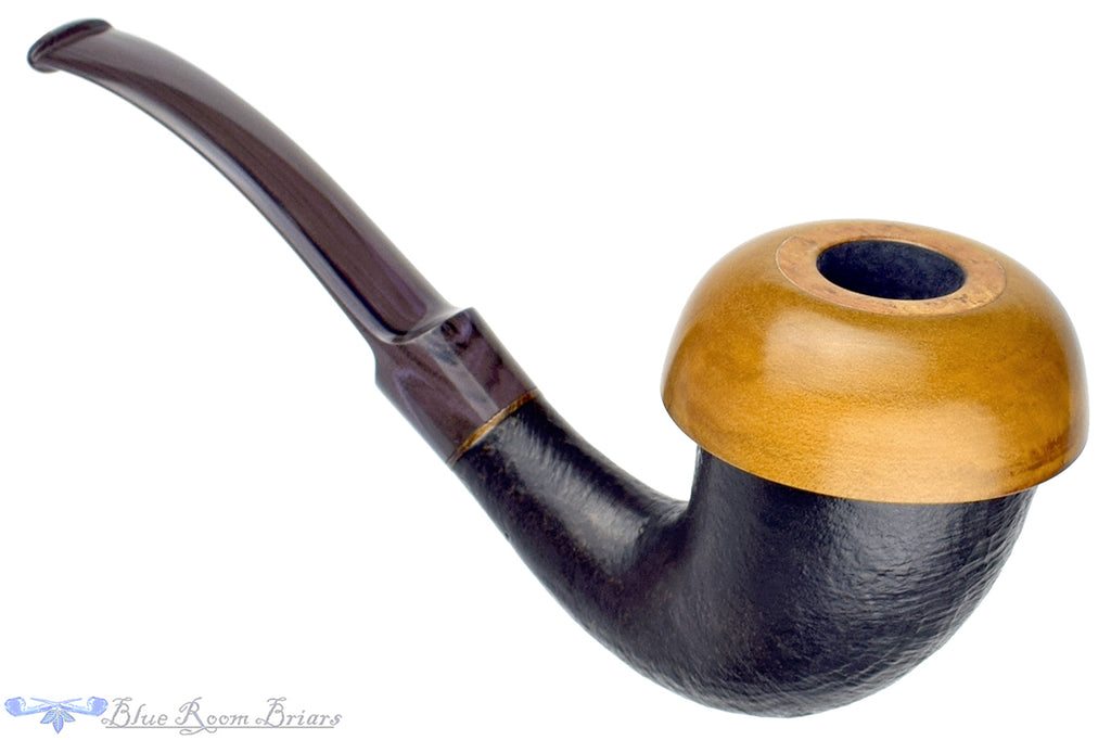 Blue Room Briars is proud to present this Charl Goussard Pipe Black Blast Calabash with Olive Wood and Brindle