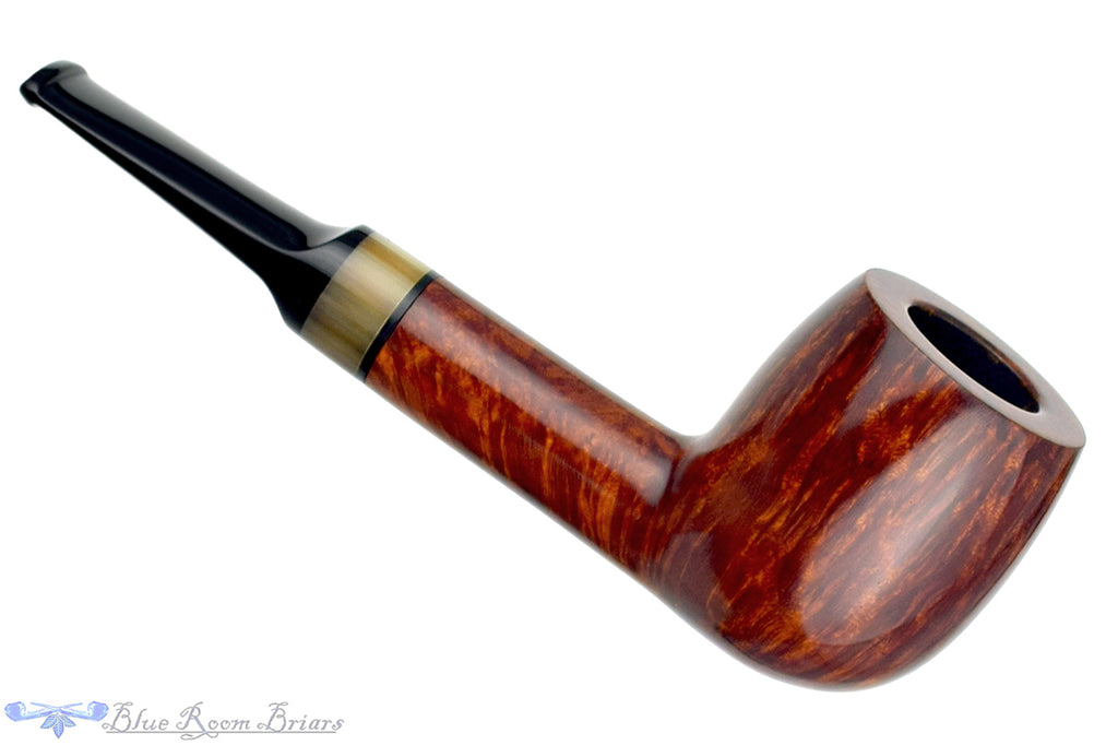 Blue Room Briars is proud to present this Jerry Crawford Pipe Smooth Billiard with Buffalo Horn