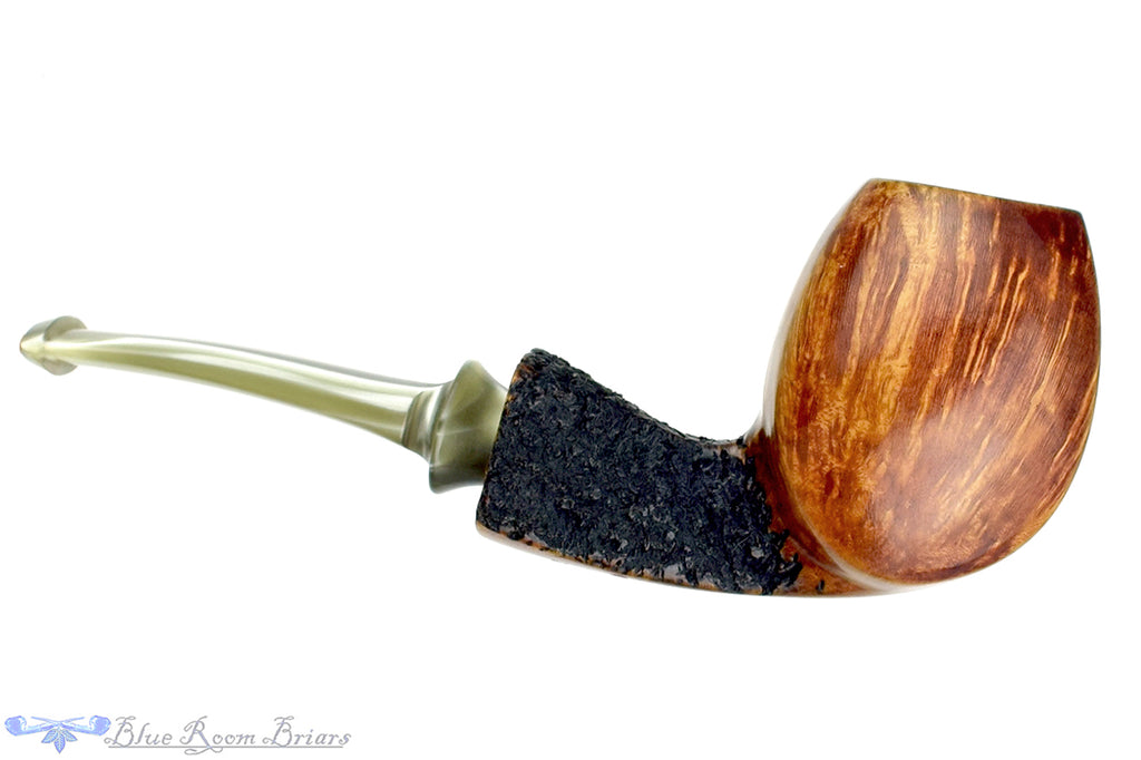 Blue Room Briars is proud to present this Ron Smith Pipe "Edward" Bent Partial Rusticated Panel Billiard