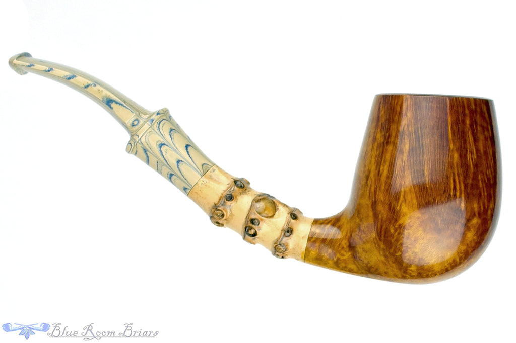 Blue Room Briars is proud to present this Bill Walther Pipe Bent Billiard with Bamboo and Brindle