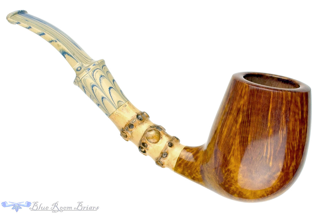 Blue Room Briars is proud to present this Bill Walther Pipe Bent Billiard with Bamboo and Brindle