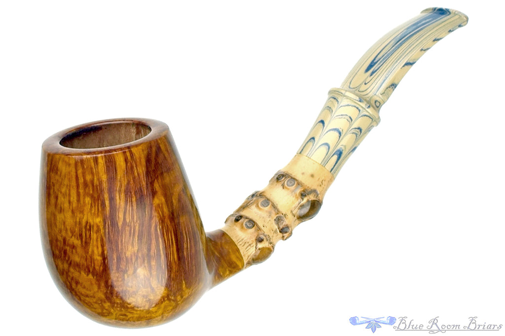 Blue Room Briars is proud to present this Bill Walther Pipe Bent Billiard with Bamboo and Brindle