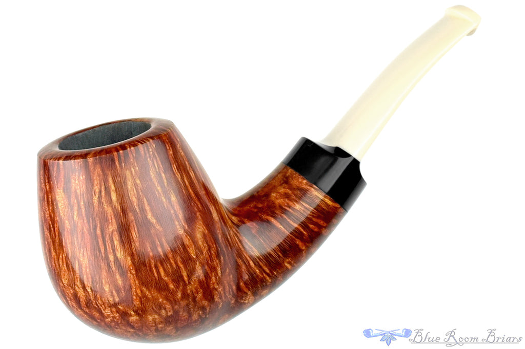 Blue Room Briars is proud to present this Jared Coles Pipe Bent High-Contrast Billiard with Ebonite