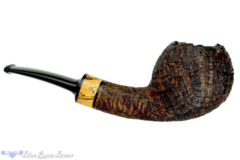 Blue Room Briars is proud to present this Jerry Crawford Pipe 1/4 Bent Ring Blast Egg with Spalted Maple Insert and Plateau