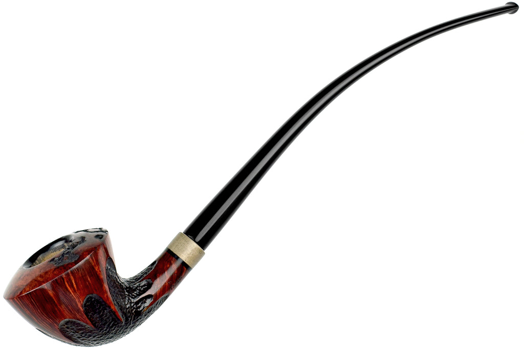 Blue Room Briars is proud to present this Marinko Neralić Pipe Partial Rusticated Churchwarden with Exotic Wood and Plateau