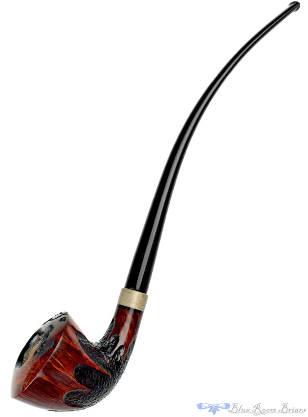Marinko Neralić Pipe Partial Rusticated Churchwarden with Exotic Wood and Plateau