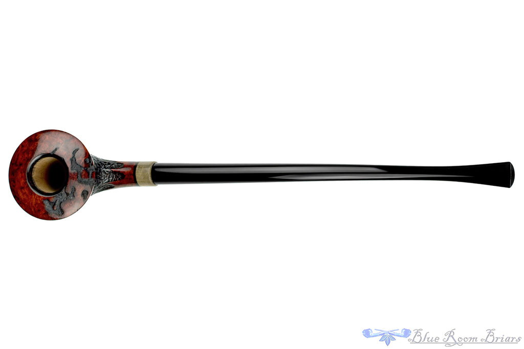 Blue Room Briars is proud to present this Marinko Neralić Pipe Partial Rusticated Churchwarden with Exotic Wood and Plateau