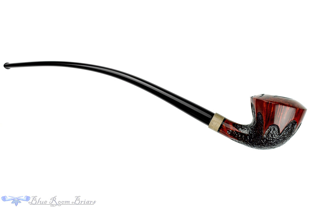 Blue Room Briars is proud to present this Marinko Neralić Pipe Partial Rusticated Churchwarden with Exotic Wood and Plateau
