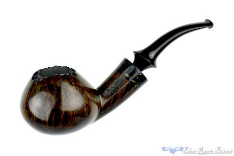 Marinko Neralić Pipe Partial Rusticated Churchwarden with Exotic Wood and Plateau