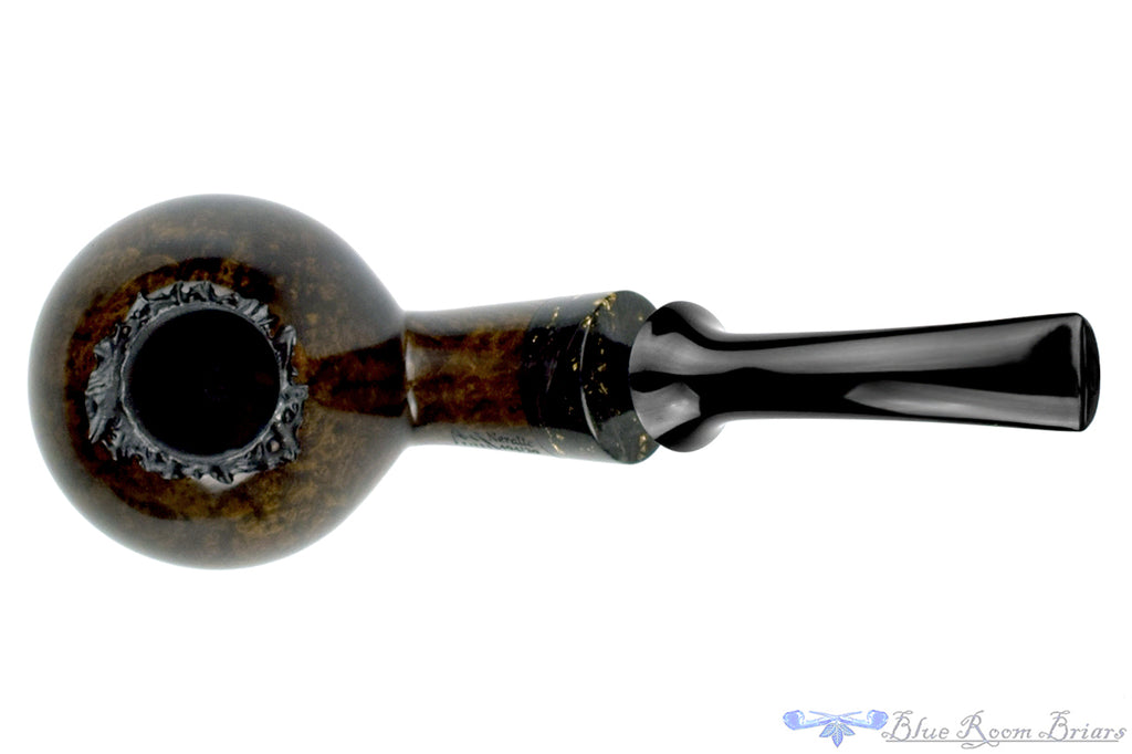 Blue Room Briars is proud to present this Marinko Neralić Pipe Bent Tomato with Carbon Fiber, Gold Flake, and Plateau