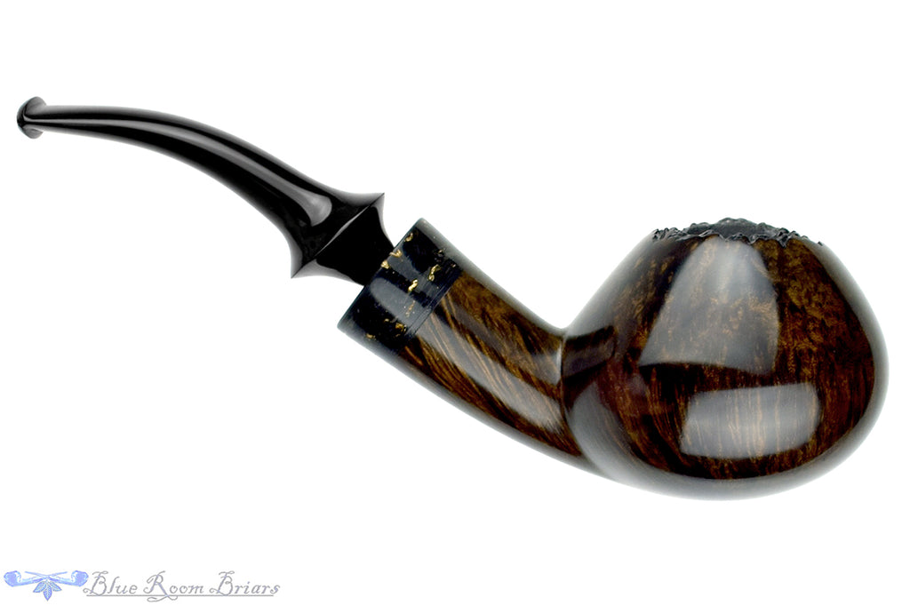 Blue Room Briars is proud to present this Marinko Neralić Pipe Bent Tomato with Carbon Fiber, Gold Flake, and Plateau