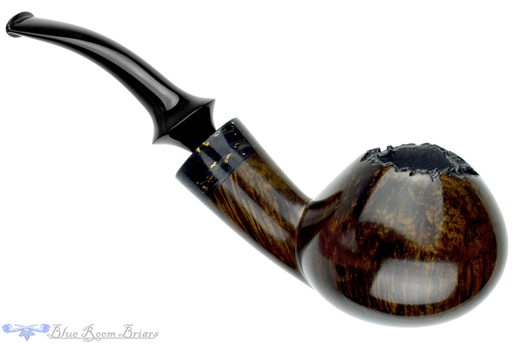 Blue Room Briars is proud to present this Marinko Neralić Pipe Bent Tomato with Carbon Fiber, Gold Flake, and Plateau