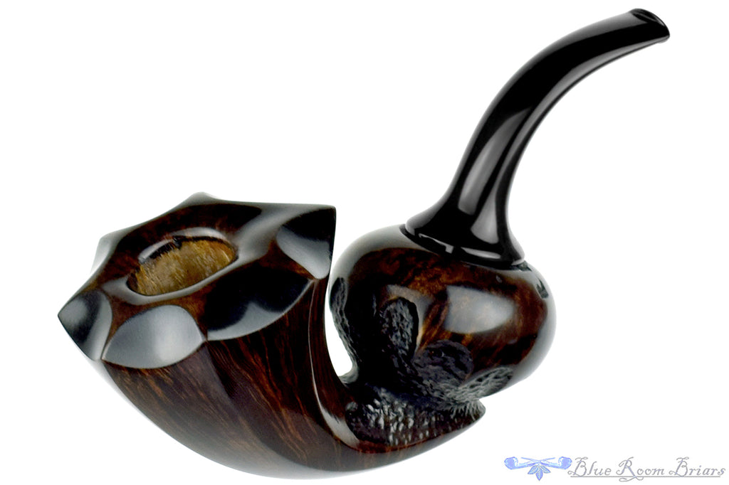Blue Room Briars is proud to present this Marinko Neralić Pipe Bent Partial Rusticated Paneled Reverse Calabash
