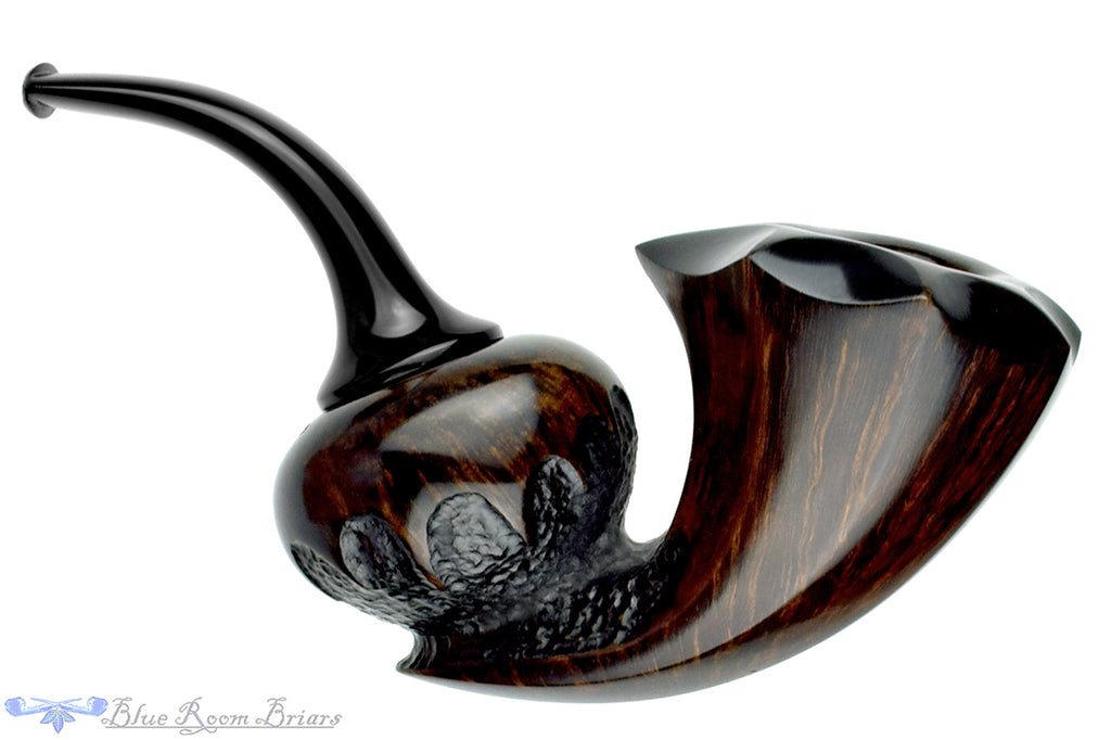 Blue Room Briars is proud to present this Marinko Neralić Pipe Bent Partial Rusticated Paneled Reverse Calabash