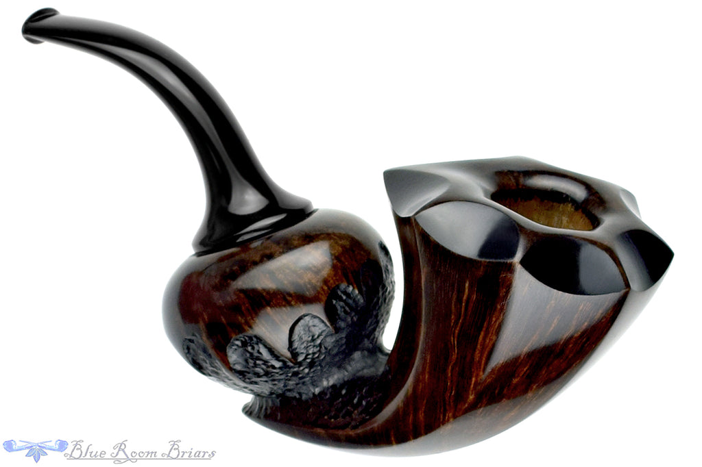 Blue Room Briars is proud to present this Marinko Neralić Pipe Bent Partial Rusticated Paneled Reverse Calabash