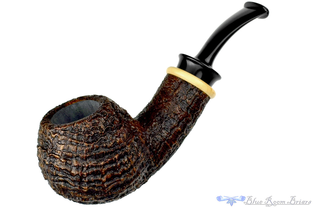Blue Room Briars is proud to present this Bill Shalosky Pipe 611 Bent Ring Blast Apple with Boxwood
