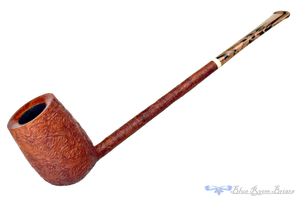 Blue Room Briars is proud to present this Scottie Piersel Pipe "Scottie" Sandblast Extra Long Pencil Shank Billiard with Faux Ivory Accent