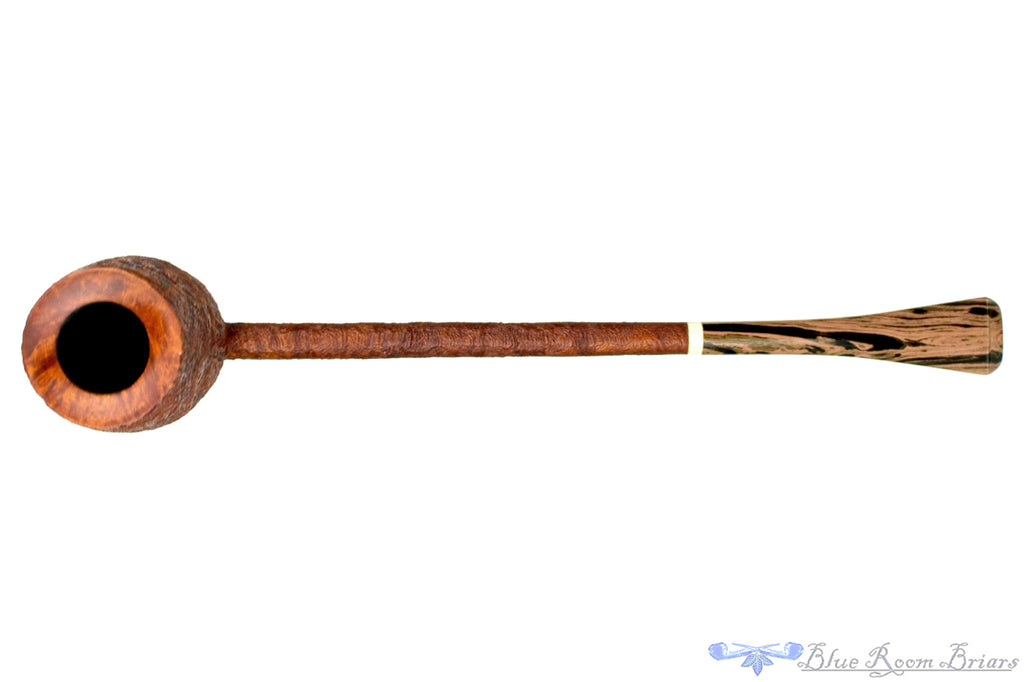 Blue Room Briars is proud to present this Scottie Piersel Pipe "Scottie" Sandblast Extra Long Pencil Shank Billiard with Faux Ivory Accent