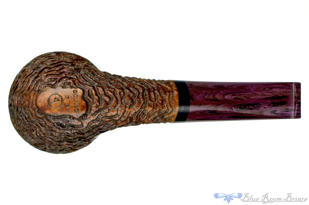 Blue Room Briars is proud to present this Andrea Gigliucci Pipe Carved 1/8 Bent Windscreen Bulldog with Ebony and Brindle