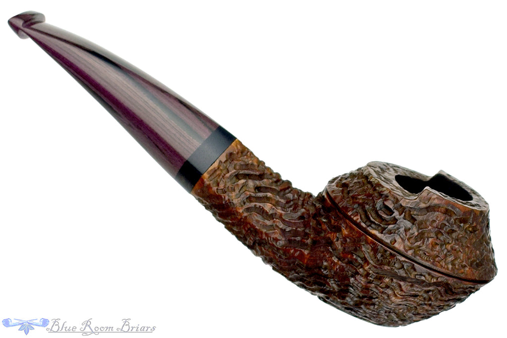 Blue Room Briars is proud to present this Andrea Gigliucci Pipe Carved 1/8 Bent Windscreen Bulldog with Ebony and Brindle