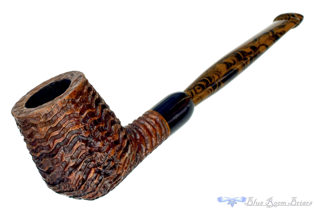 Blue Room Briars is proud to present this Andrea Gigliucci Pipe Carved Billiard Sitter with Military Mount, Horn Ferrule, and Brindle