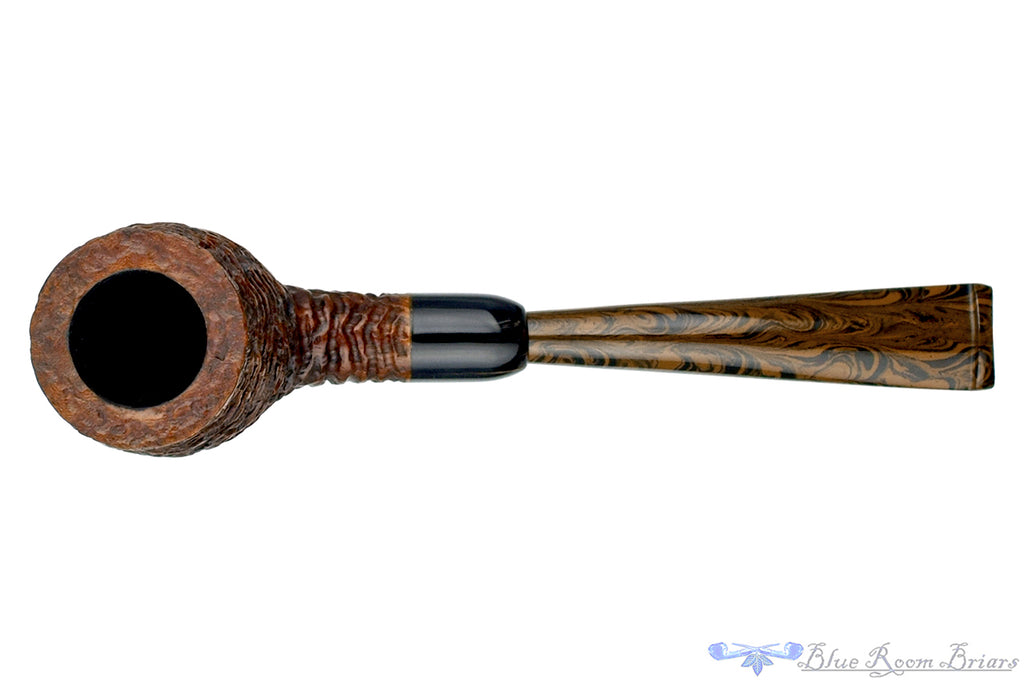 Blue Room Briars is proud to present this Andrea Gigliucci Pipe Carved Billiard Sitter with Military Mount, Horn Ferrule, and Brindle