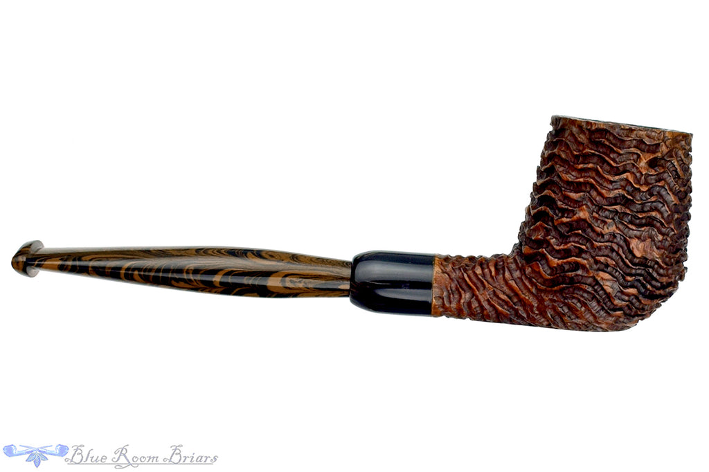 Blue Room Briars is proud to present this Andrea Gigliucci Pipe Carved Billiard Sitter with Military Mount, Horn Ferrule, and Brindle