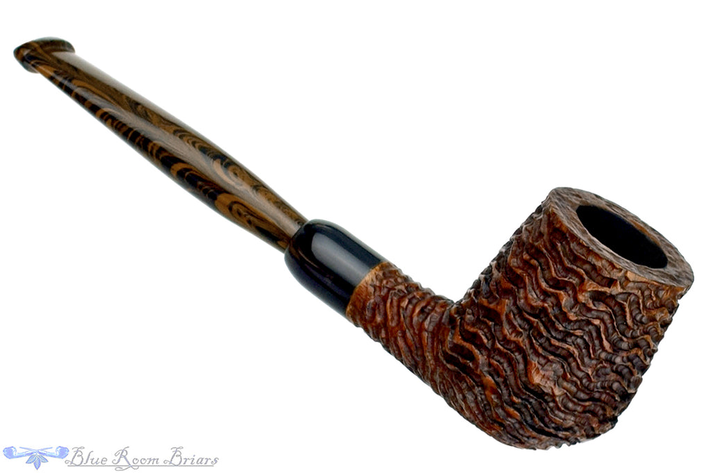 Blue Room Briars is proud to present this Andrea Gigliucci Pipe Carved Billiard Sitter with Military Mount, Horn Ferrule, and Brindle