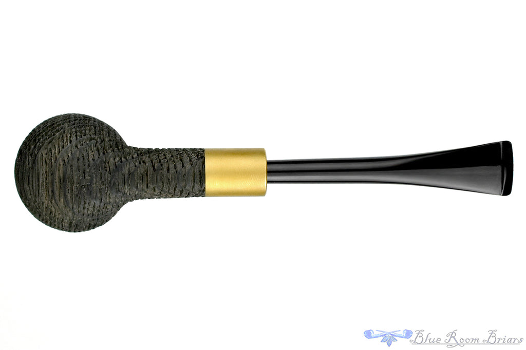 Blue Room Briars is proud to present this Yorgos Mitakidis Pipe 3722 Sandblast Morta Billiard with Brushed Brass and Military Mount